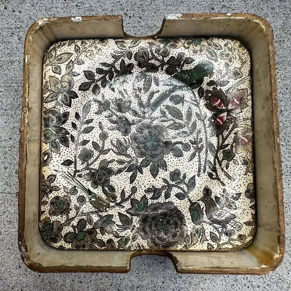 Vtg MCM Alcohol Proof Japan Coaster Set of 8 Floral Birds Paper Mache Barware‎